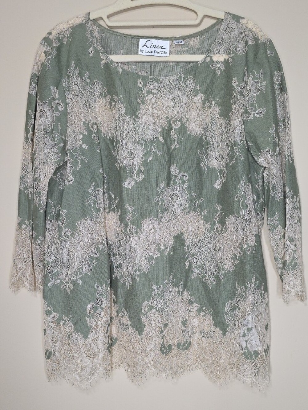 Linea by Louis Dell'Olio Size 12 Sage Lace Overlay Blouse - Picture 2 of 7
